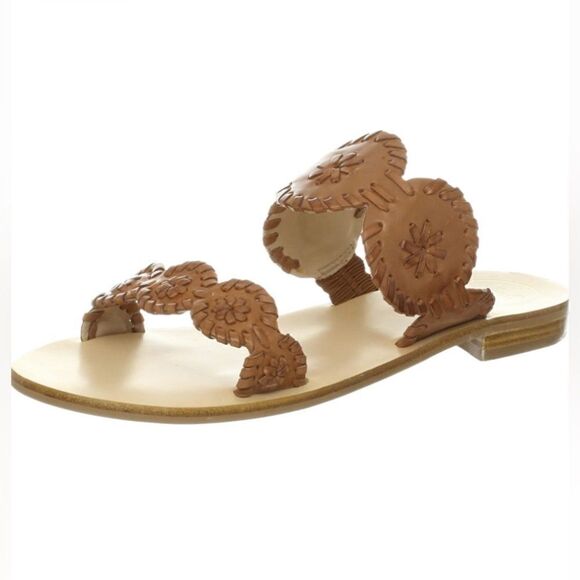 Jack Rogers Leather Lauren Slide Sandal Floral Shaped Low Stacked Heel - Picture 13 of 14